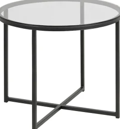 ACTONA GROUP Couchtisch »Conrad, runder Kaffeetisch, Scandi design, B: 55« Couchtisch, Sofatisch, OTTOs Choice,Tischplatte aus gerauchtem Glas, schwarzes Metallgestell, H: 45 cm
