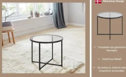 ACTONA GROUP Couchtisch »Conrad, runder Kaffeetisch, Scandi design, B: 55« Couchtisch, Sofatisch, OTTOs Choice,Tischplatte aus gerauchtem Glas, schwarzes Metallgestell, H: 45 cm