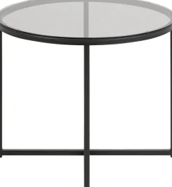 ACTONA GROUP Couchtisch »Conrad, runder Kaffeetisch, Scandi design, B: 55« Couchtisch, Sofatisch, OTTOs Choice,Tischplatte aus gerauchtem Glas, schwarzes Metallgestell, H: 45 cm