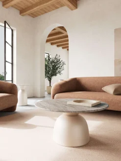 ACTONA GROUP Couchtisch »Ferrol Beistelltisch– stilvoll & modern mit eleganter Marmorplatte« Rund. Brauner Cocoa Marmor, mattes Bronze-Stahlgestell. Ø: 80 cm
