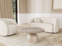 ACTONA GROUP Couchtisch »Ferrol Beistelltisch– stilvoll & modern mit eleganter Marmorplatte« Rund. Brauner Cocoa Marmor, mattes Bronze-Stahlgestell. Ø: 80 cm