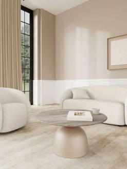 ACTONA GROUP Couchtisch »Ferrol Beistelltisch– stilvoll & modern mit eleganter Marmorplatte« Rund. Brauner Cocoa Marmor, mattes Bronze-Stahlgestell. Ø: 80 cm