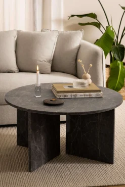 ACTONA GROUP Couchtisch »Vega« Rund Couchtisch, V-förmig Gestell matt braun lackiert Marmor, Ø90x42cm