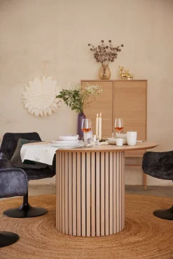 ACTONA GROUP Esstisch »Linley Tisch, Wohnzimmertisch, Säulengestell,« Rund, Eichenfurnier geölt, Lamellenfront, Ø: 120 cm