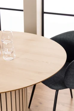 ACTONA GROUP Esstisch »Linley Tisch, Wohnzimmertisch, Säulengestell,« Rund, Eichenfurnier geölt, Lamellenfront, Ø: 120 cm