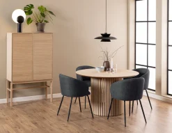 ACTONA GROUP Esstisch »Linley Tisch, Wohnzimmertisch, Säulengestell,« Rund, Eichenfurnier geölt, Lamellenfront, Ø: 120 cm