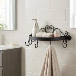 Ambiente Haus Wandregal »Regal halbrund mit Haken in Schwarz« 1 Stk. tlg. Aufbewahrungslösung für Flur, Küche oder Bad mit 5 Haken