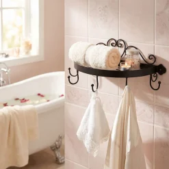 Ambiente Haus Wandregal »Regal halbrund mit Haken in Schwarz« 1 Stk. tlg. Aufbewahrungslösung für Flur, Küche oder Bad mit 5 Haken