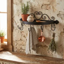 Ambiente Haus Wandregal »Regal halbrund mit Haken in Schwarz« 1 Stk. tlg. Aufbewahrungslösung für Flur, Küche oder Bad mit 5 Haken