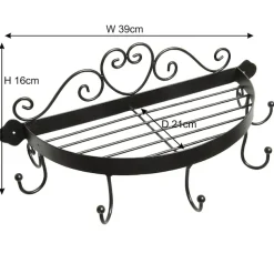 Ambiente Haus Wandregal »Regal halbrund mit Haken in Schwarz« 1 Stk. tlg. Aufbewahrungslösung für Flur, Küche oder Bad mit 5 Haken