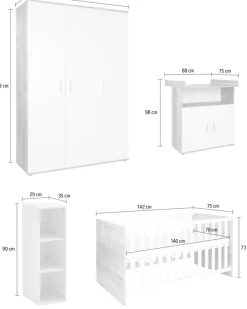 arthur berndt Babyzimmer-Komplettset »Jugendzimmer-Set »Kilian« 4-teilig« 4 Stk. tlg. Platinum Oak/ Weiß Nachbildung