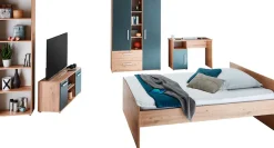 arthur berndt Jugendzimmer-Set »Alessio« Set, Bett, Kleiderschrank, Schreibtisch, Standregal und TV-Lowboard., 5 Stk. tlg. mit Melamin-Oberfläche