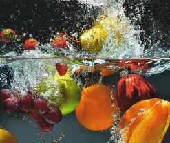 Artland Küchenrückwand »Spritzendes Obst auf dem Wasser« Alu Spritzschutz mit Klebeband, einfache Montage
