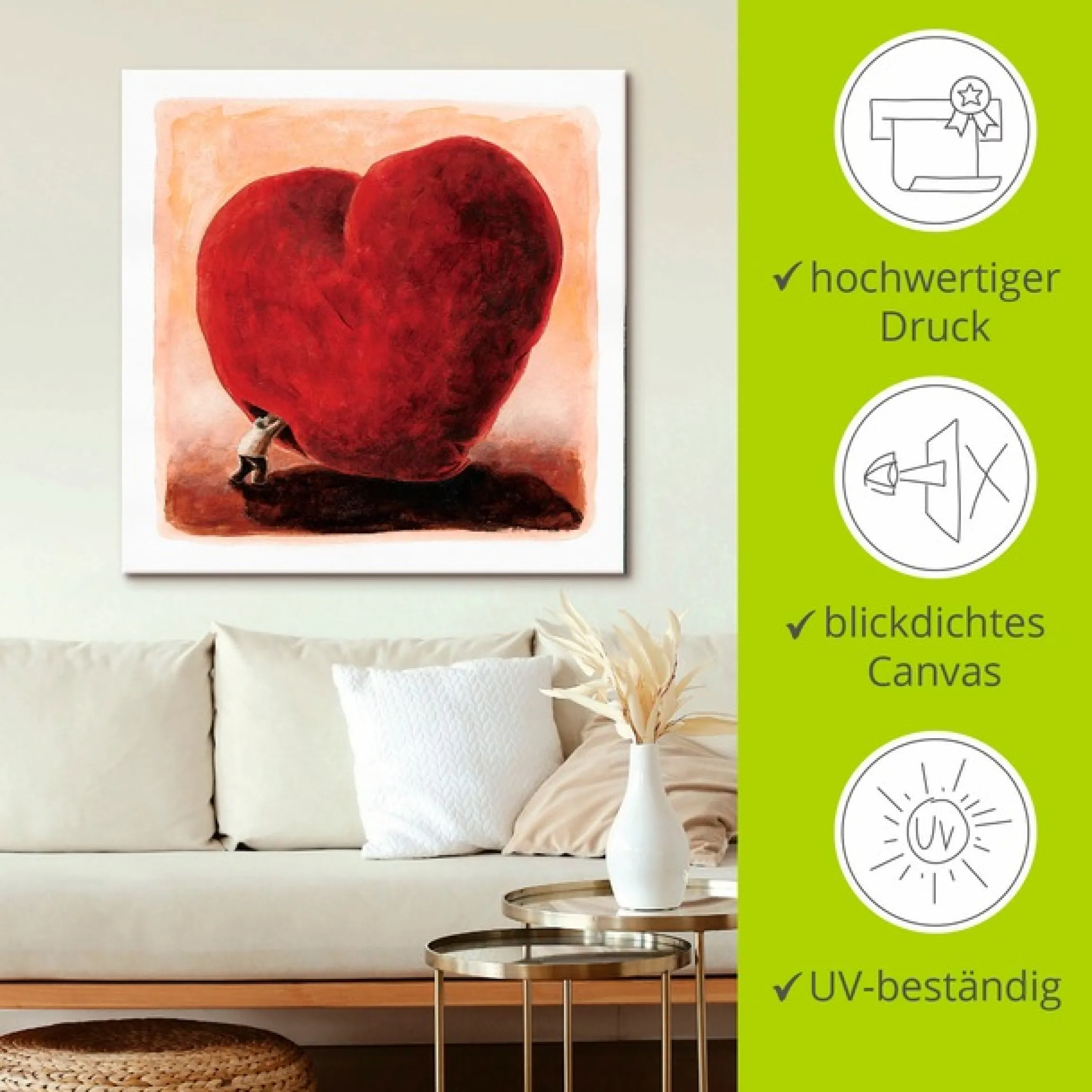 Artland Leinwandbild »Weiches Herz« Herzen 1 Stk. tlg. auf Holzrahmen gespannt