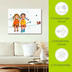 Artland Leinwandbild »Zwei Engelchen sitzen auf Wäscheleine« 1 Stk. tlg. auf Holzrahmen gespannt