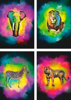 Artland Poster »Farbexplosion Elefant Löwe Zebra Tiger« Wildtiere 4 Stk. tlg. Bilder Set, 4tlg., ohne Rahmen