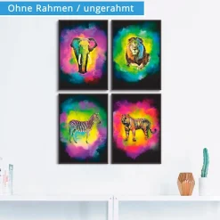 Artland Poster »Farbexplosion Elefant Löwe Zebra Tiger« Wildtiere 4 Stk. tlg. Bilder Set, 4tlg., ohne Rahmen