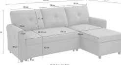 ATLANTIC home collection Schlafsofa »Gustavo L-Form, B: 199 cm, in Cord oder Struktur« mit Schlaffunktion, Bettkasten & seitlichen Taschen