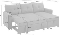 ATLANTIC home collection Schlafsofa »Gustavo L-Form, B: 199 cm, in Cord oder Struktur« mit Schlaffunktion, Bettkasten & seitlichen Taschen