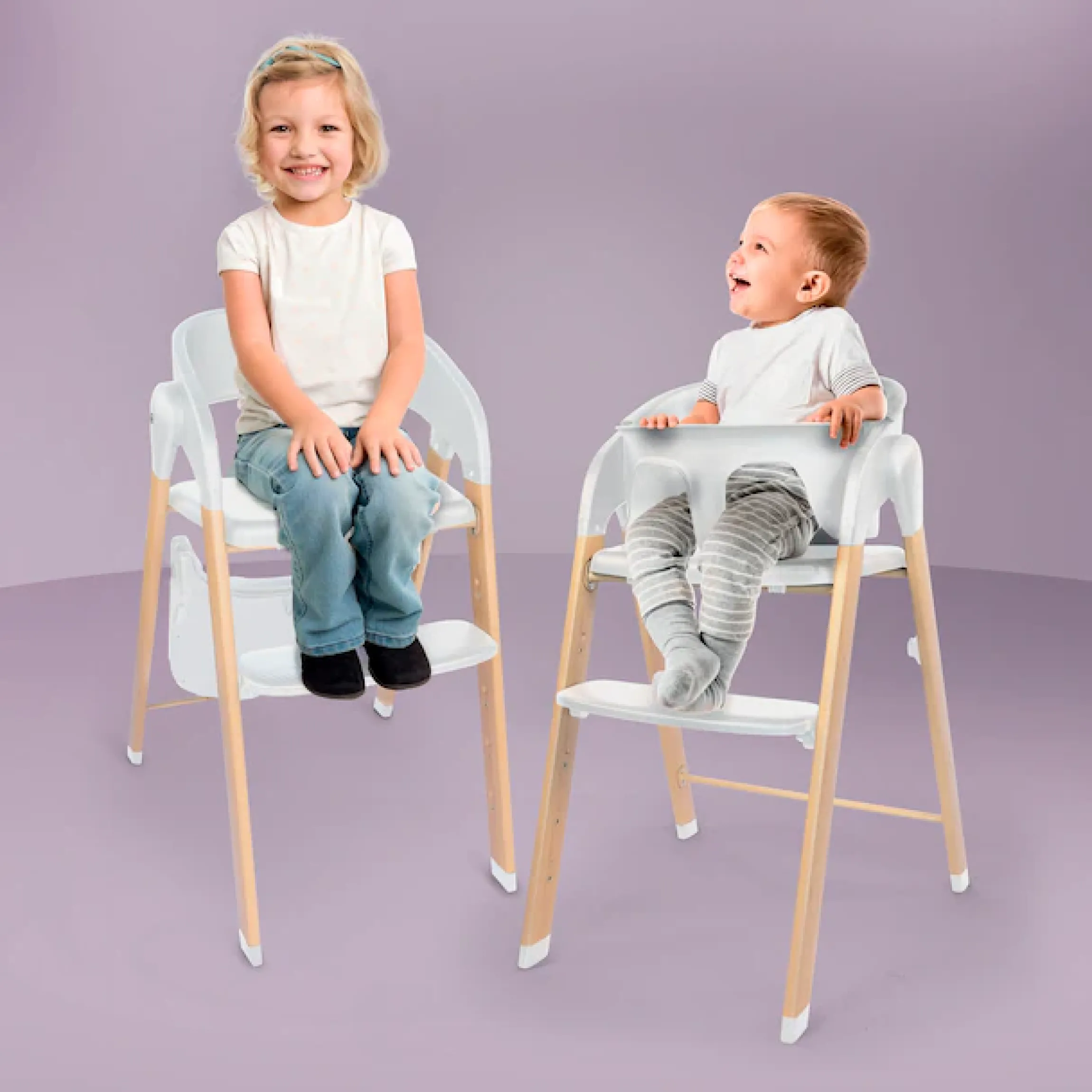 BabyGo Kombihochstuhl »Levels, white wood optic« () platzsparend zusammenklappbar
