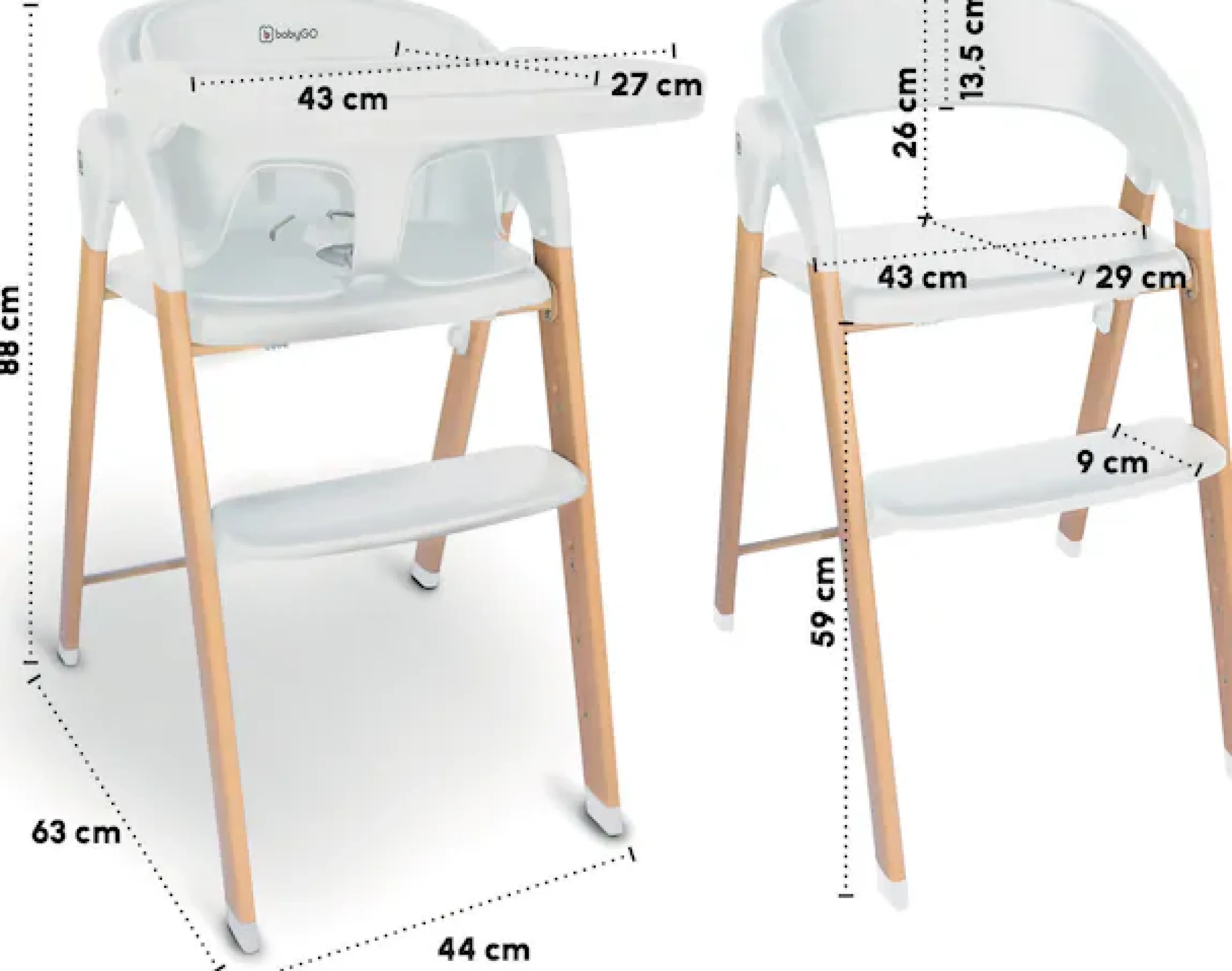BabyGo Kombihochstuhl »Levels, white wood optic« () platzsparend zusammenklappbar