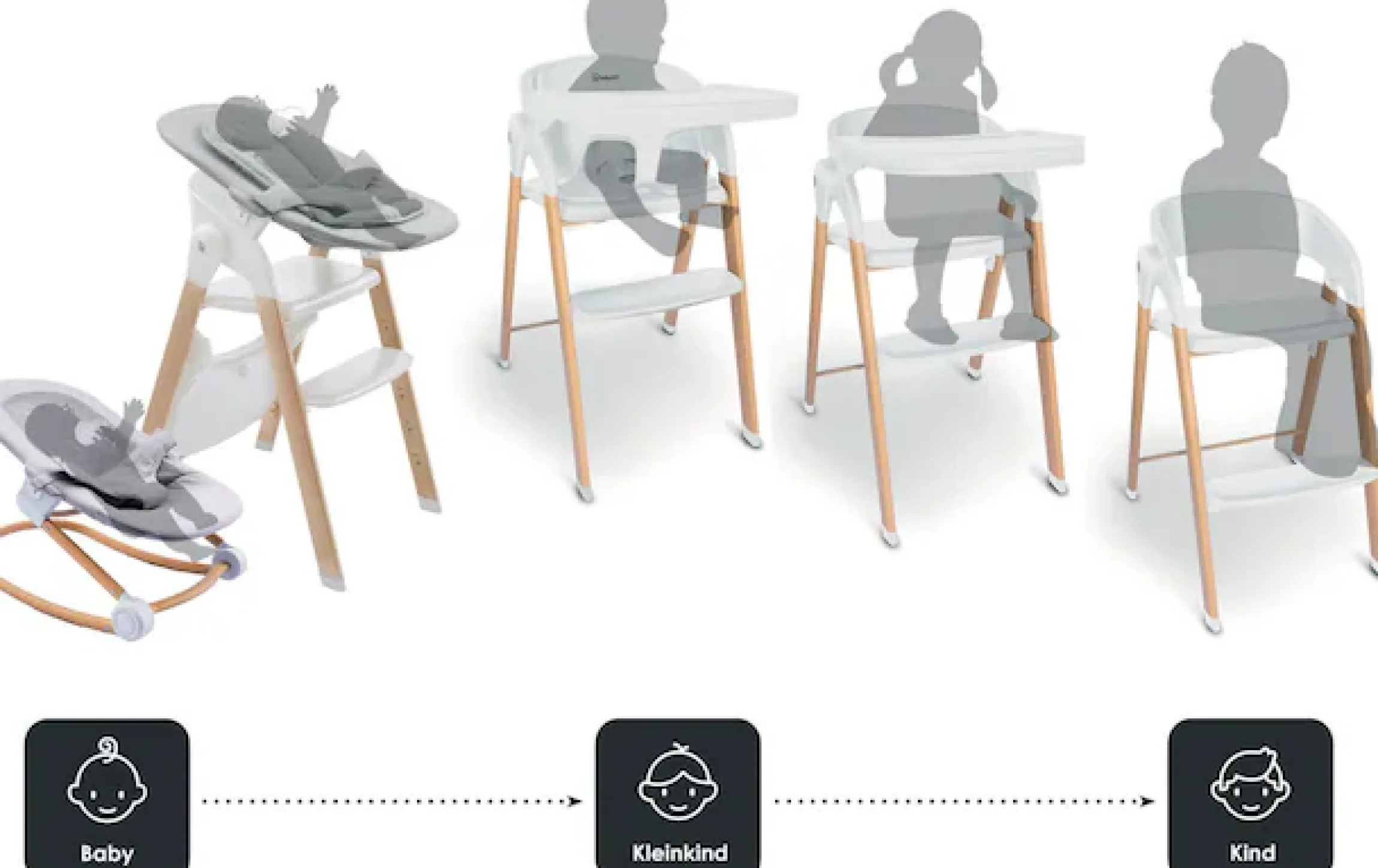 BabyGo Kombihochstuhl »Levels, white wood optic« () platzsparend zusammenklappbar