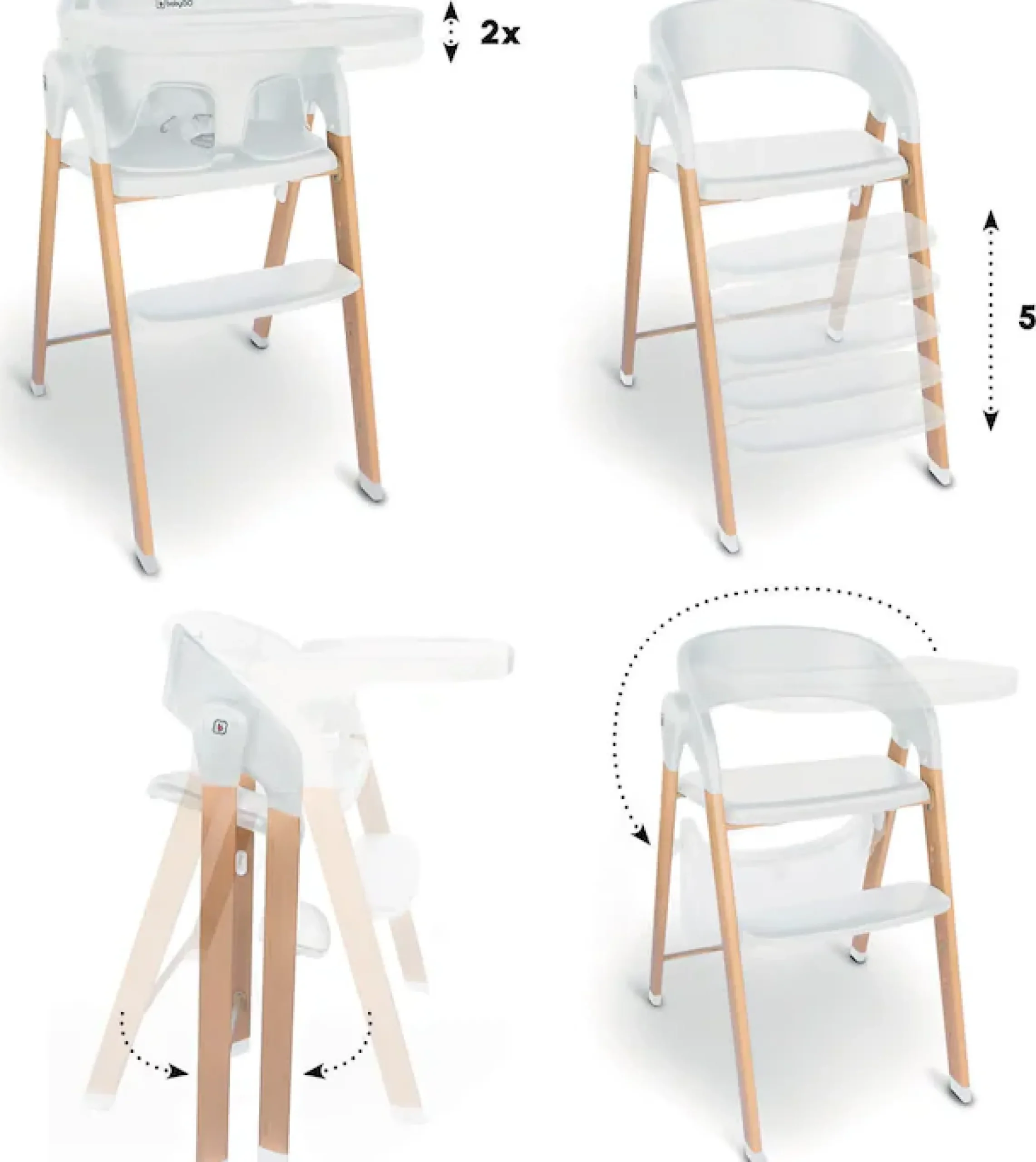 BabyGo Kombihochstuhl »Levels, white wood optic« () platzsparend zusammenklappbar