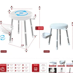 Bischof Dusch- und Badhocker »Rotate 2.0« belastbar bis 150 kg TÜV/GS geprüft, drehbare Sitzfläche und Ablage, in 2 Farben