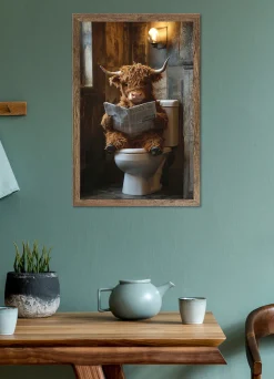 Bönninghoff Bild mit Rahmen »Wandbild gerahmt HIGHLAND NEWS 50x70 cm – Lustiges Hochlandrind Bad« Hochlandrind | Humor | Tiere 1 Stk. tlg. mit dekorativem Rahmen