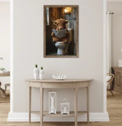 Bönninghoff Bild mit Rahmen »Wandbild gerahmt HIGHLAND NEWS 50x70 cm – Lustiges Hochlandrind Bad« Hochlandrind | Humor | Tiere 1 Stk. tlg. mit dekorativem Rahmen