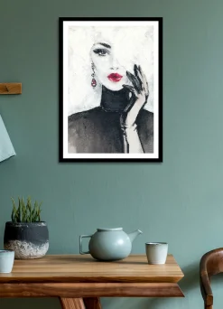 Bönninghoff Bild mit Rahmen »Wandbild gerahmt FRAU MIT ROTEN LIPPEN 50x70 cm – Stilvolles« Fashion | Frau 1 Stk. tlg. mit dekorativem Rahmen
