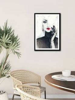 Bönninghoff Bild mit Rahmen »Wandbild gerahmt FRAU MIT ROTEN LIPPEN 50x70 cm – Stilvolles« Fashion | Frau 1 Stk. tlg. mit dekorativem Rahmen