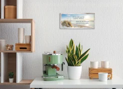 Bönninghoff Bild mit Rahmen »Wandbild gerahmt STRAND MIT SPRUCH MOMENT 23x49 cm – Natur Wanddeko« Bilder vom Sonnenuntergang & -aufgang | Sprüche | Sprüche & Texte | Strand 1 Stk. tlg. mit dekorativem Rahmen