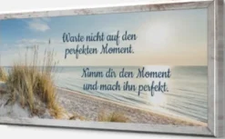 Bönninghoff Bild mit Rahmen »Wandbild gerahmt STRAND MIT SPRUCH MOMENT 23x49 cm – Natur Wanddeko« Bilder vom Sonnenuntergang & -aufgang | Sprüche | Sprüche & Texte | Strand 1 Stk. tlg. mit dekorativem Rahmen