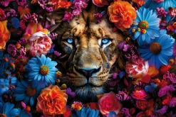 Bönninghoff Leinwandbild »Wandbild LÖWE BLUMENKRANZ 60x90 cm – Leinwandbild Keilrahmen Deko« Blumen | Blumenbilder | Kunst | Löwe | Löwen | Pflanzen | Pflanzenbilder | Raubkatzen