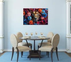Bönninghoff Leinwandbild »Wandbild LÖWE BLUMENKRANZ 60x90 cm – Leinwandbild Keilrahmen Deko« Blumen | Blumenbilder | Kunst | Löwe | Löwen | Pflanzen | Pflanzenbilder | Raubkatzen