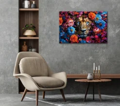 Bönninghoff Leinwandbild »Wandbild LÖWE BLUMENKRANZ 60x90 cm – Leinwandbild Keilrahmen Deko« Blumen | Blumenbilder | Kunst | Löwe | Löwen | Pflanzen | Pflanzenbilder | Raubkatzen