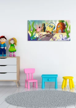 Bönninghoff Leinwandbild »Wandbild SPONGEBOB SPAZIERGANG 33x70 cm – Leinwandbild Keilrahmen Deko« Filmfiguren | Serien 1 Stk. tlg. auf Keilrahmen gespannt