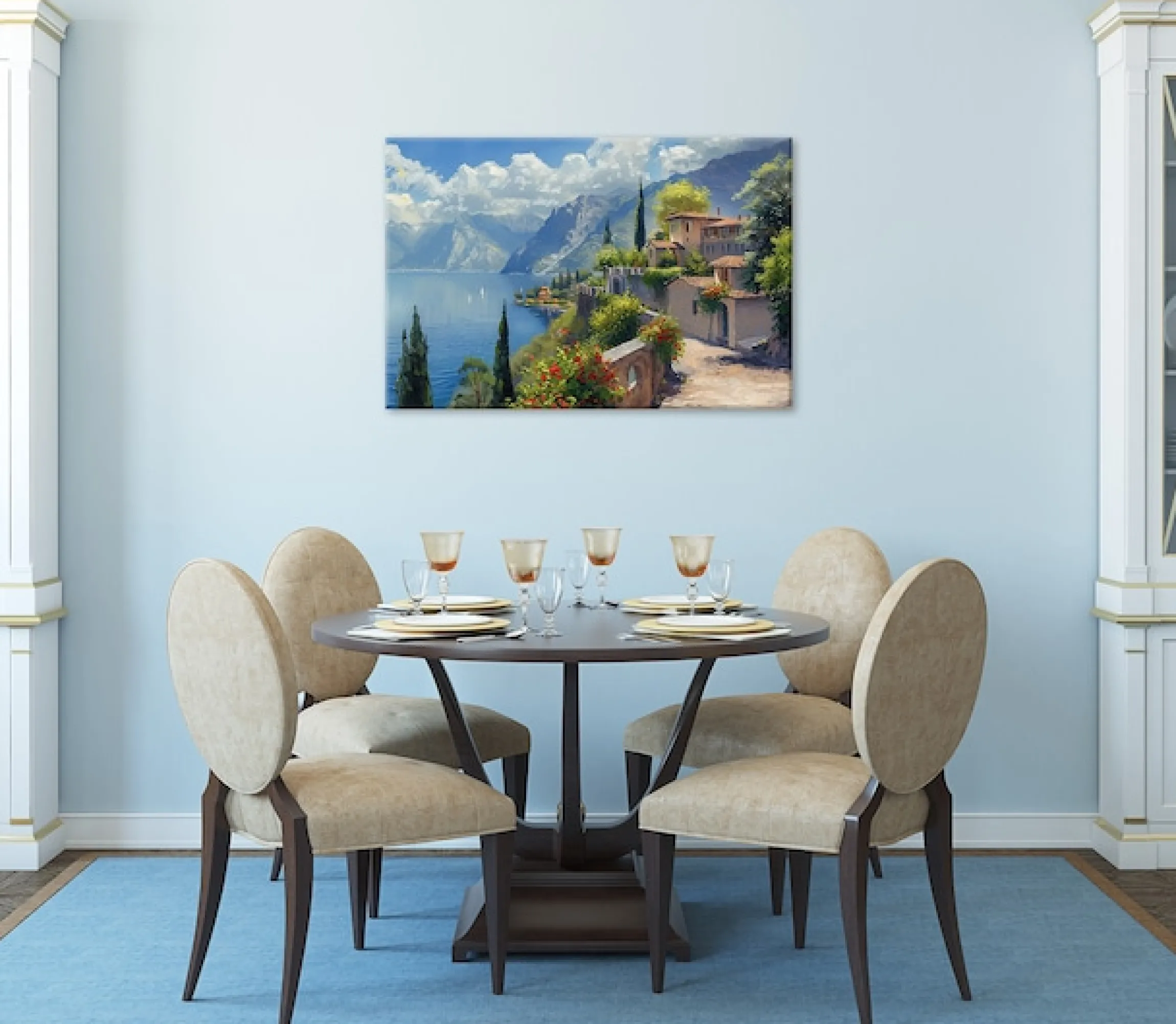 Bönninghoff Leinwandbild »Wandbild STADT AM BERGSEE 60x90 cm – Leinwandbild Keilrahmen Deko« Berge | Gebäude | Italien | Landschaft | Natur | See | Seebilder 1 Stk. tlg. auf Keilrahmen gespannt