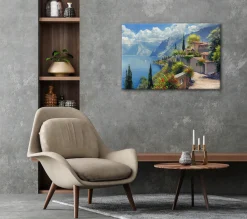 Bönninghoff Leinwandbild »Wandbild STADT AM BERGSEE 60x90 cm – Leinwandbild Keilrahmen Deko« Berge | Gebäude | Italien | Landschaft | Natur | See | Seebilder 1 Stk. tlg. auf Keilrahmen gespannt