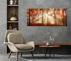 Bönninghoff Leinwandbild »Wandbild HERBSTWALD XXL 60x140 cm – Leinwandbild Keilrahmen Deko« Wald 1 Stk. tlg. auf Keilrahmen gespannt