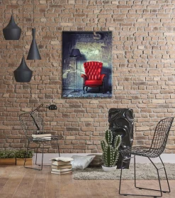 Bönninghoff Leinwandbild »Wandbild ROTER SESSEL 46x61 cm – Leinwandbild Keilrahmen Deko modern« Innenarchitektur | Vintage 1 Stk. tlg. auf Keilrahmen gespannt