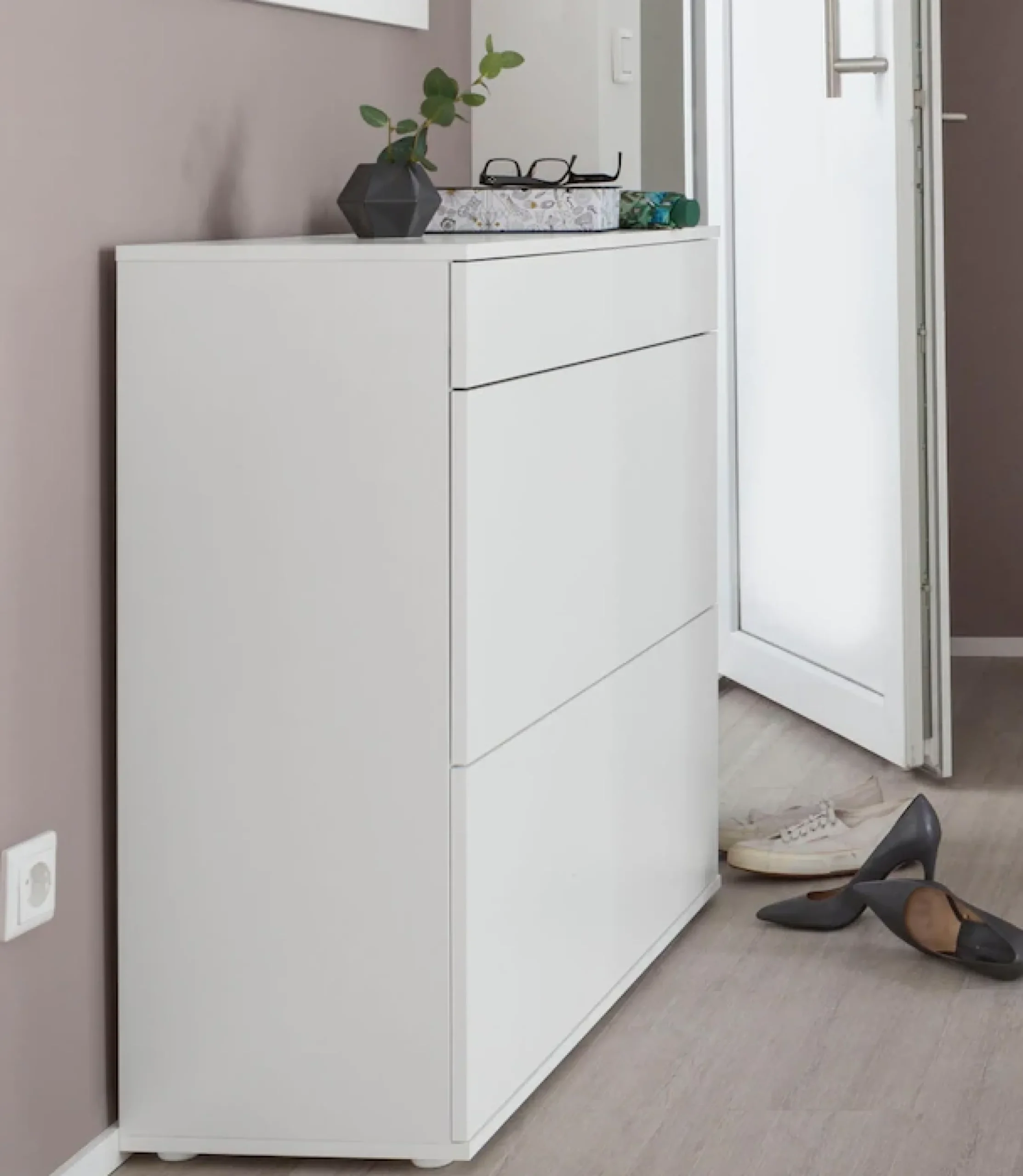 borchardt Möbel Schuhschrank »Torben, Schuhregal mit 4 Fächern für ca. 16 Paar Schuhe, Breite 89 cm« Push-to-open-Funktion, Schubkasten, 2 Klappen, 2 verstellbare Böden