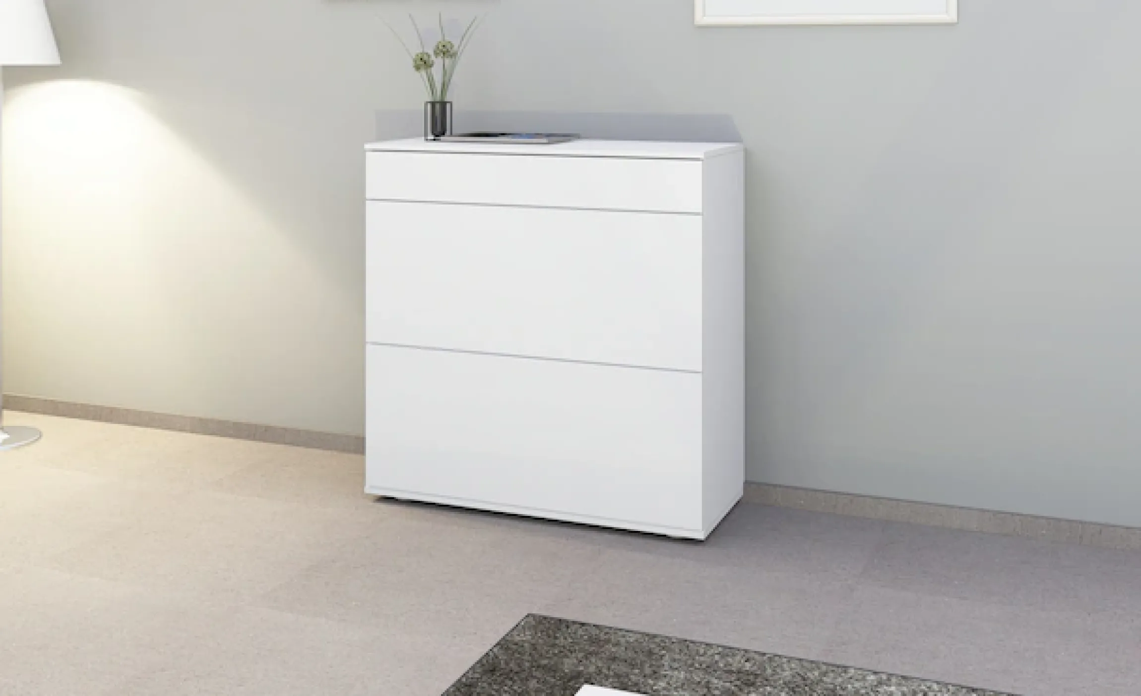 borchardt Möbel Schuhschrank »Torben, Schuhregal mit 4 Fächern für ca. 16 Paar Schuhe, Breite 89 cm« Push-to-open-Funktion, Schubkasten, 2 Klappen, 2 verstellbare Böden