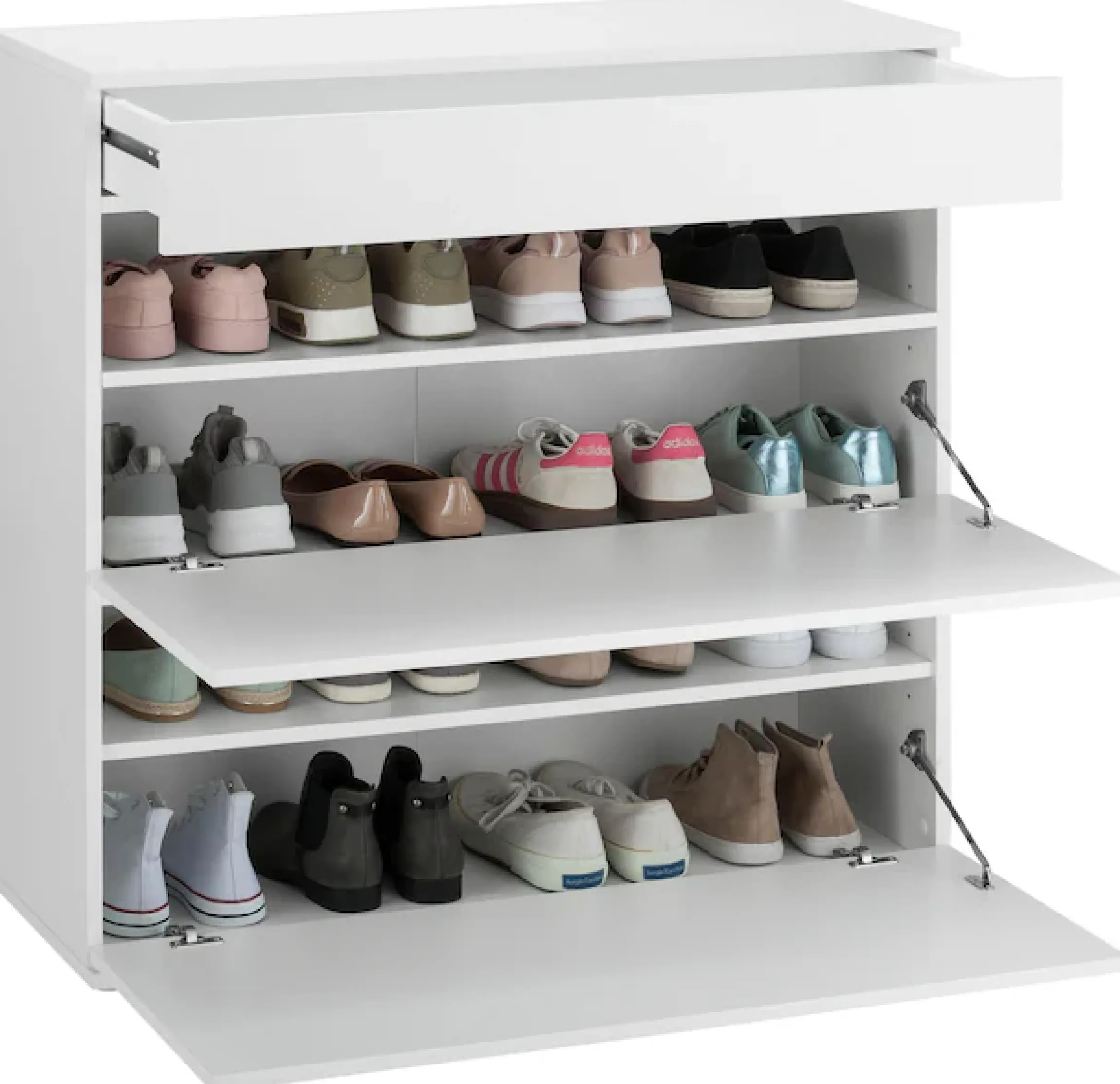 borchardt Möbel Schuhschrank »Torben, Schuhregal mit 4 Fächern für ca. 16 Paar Schuhe, Breite 89 cm« Push-to-open-Funktion, Schubkasten, 2 Klappen, 2 verstellbare Böden