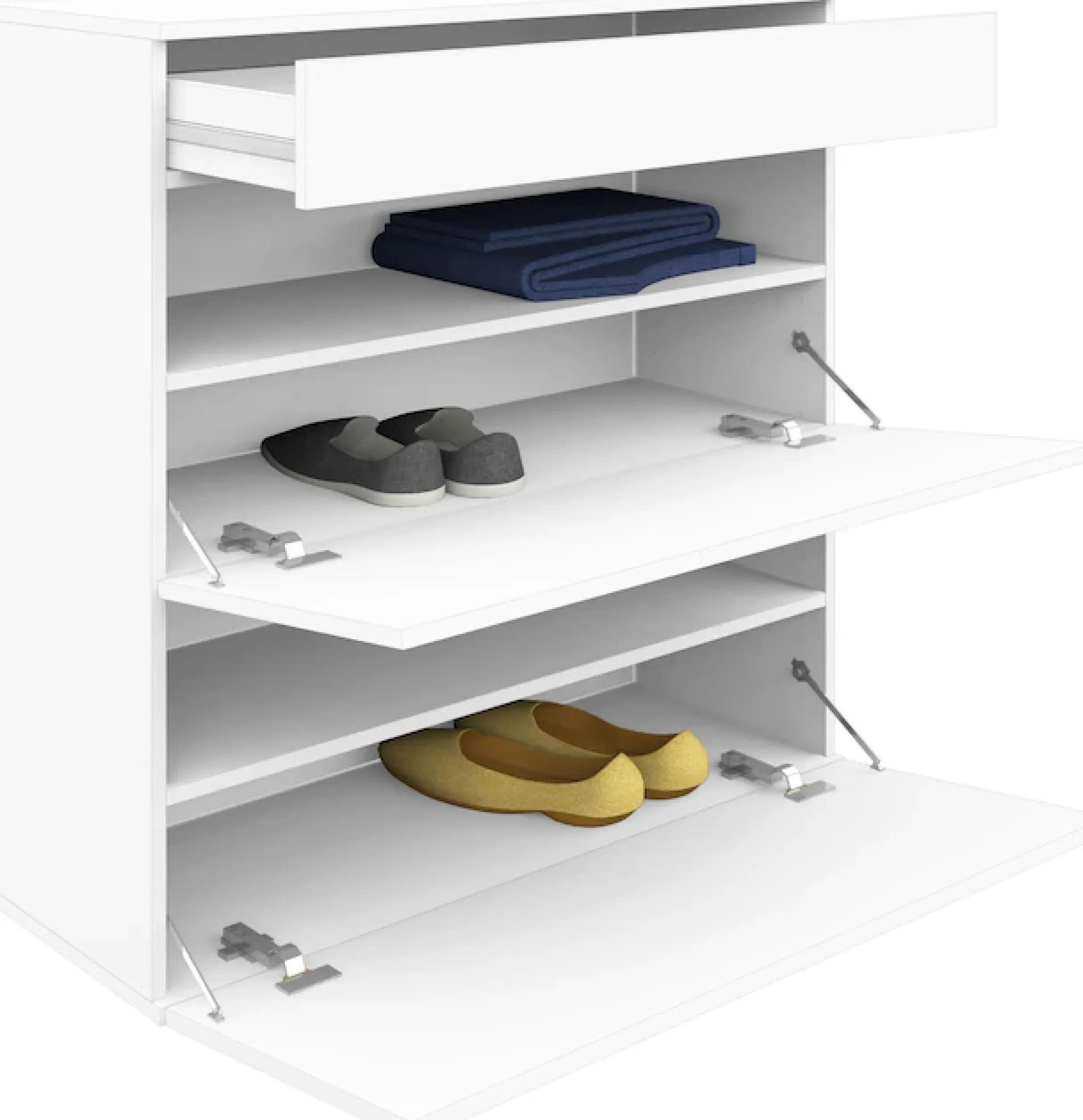 borchardt Möbel Schuhschrank »Torben, Schuhregal mit 4 Fächern für ca. 16 Paar Schuhe, Breite 89 cm« Push-to-open-Funktion, Schubkasten, 2 Klappen, 2 verstellbare Böden