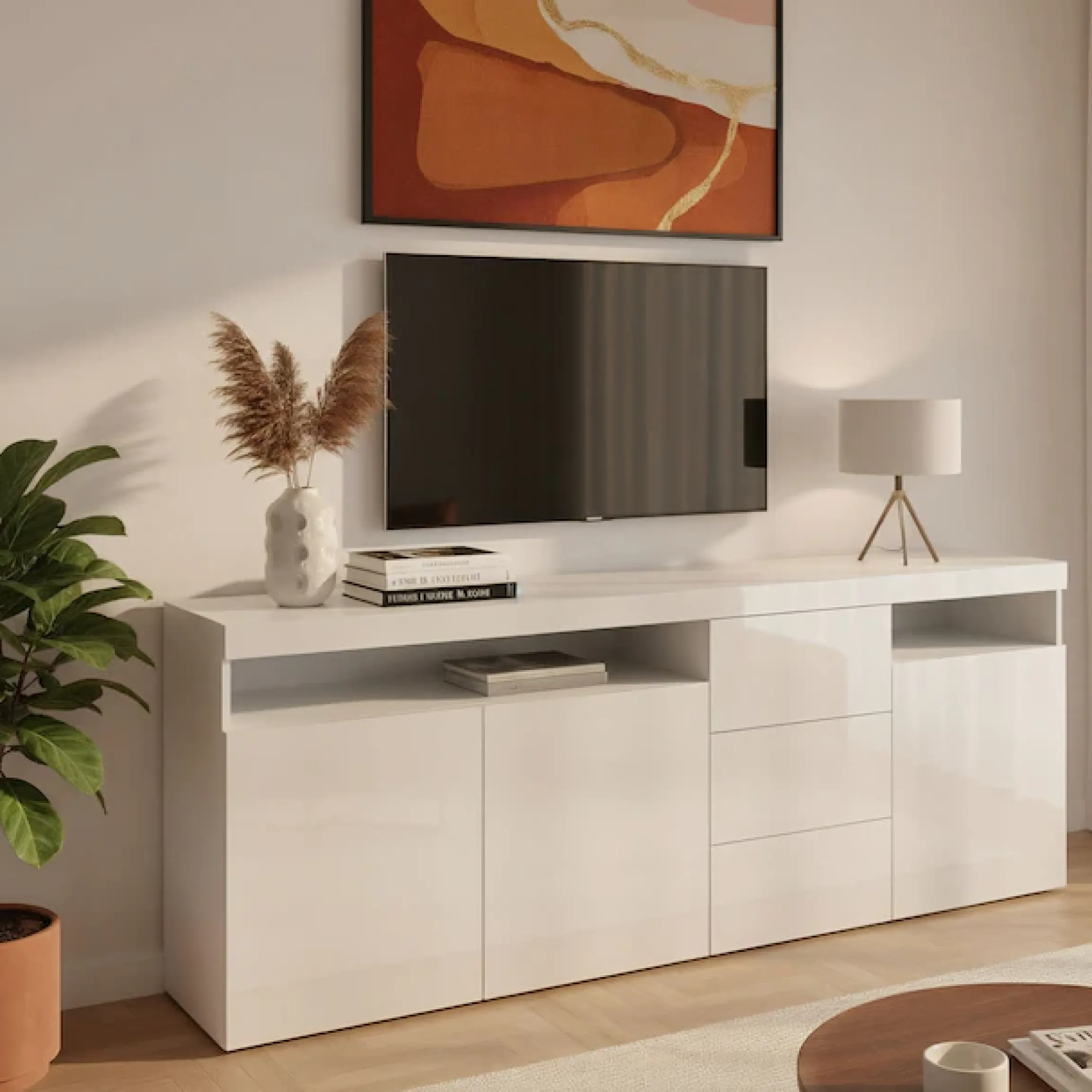borchardt Möbel Sideboard »Kapstadt, Kommode mit Push-to-open-Funktion, Hochglanz-Dekor« Breite 200cm mit viel Stauraum, 3 Schubfächern und 3 Türen