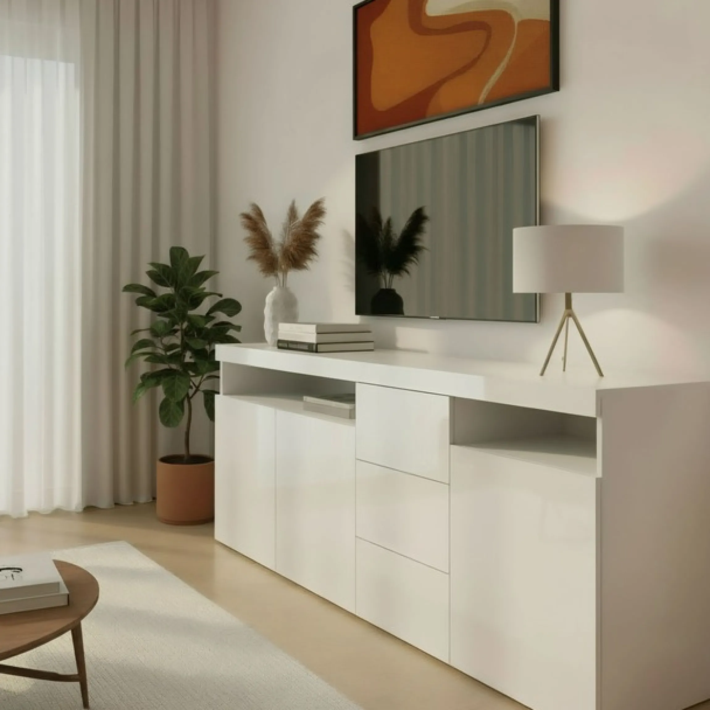 borchardt Möbel Sideboard »Kapstadt, Kommode mit Push-to-open-Funktion, Hochglanz-Dekor« Breite 200cm mit viel Stauraum, 3 Schubfächern und 3 Türen