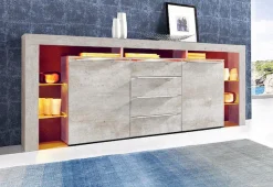 borchardt Möbel Sideboard »Lima, Breite 192cm mit Metallgriffen und Glasböden« Sehr viel Stauraum, 2 Türen, 4 Schubfächer, eleganter Überbau