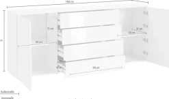 borchardt Möbel Sideboard »Rova, Kommode Breite 166 cm« Mit praktischer Push-to-open-Funktion, 4 Türen und 4 Schubkästen